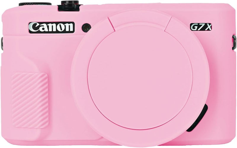 Easy Hood حافظة G7X مارك II، حافظة واقية لكاميرا كانون باور شوت G7X مارك II الرقمية، غطاء عدسة قابل للإزالة، غلاف سيليكون ناعم، غلاف واقي من المطاط لجسم الكاميرا - وردي - Image 1